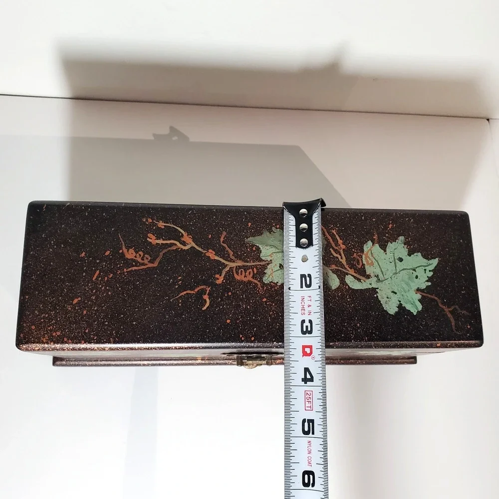 Jewelry Box‎ Handpainted with leaf motif Fall Foliage Gold Green Black